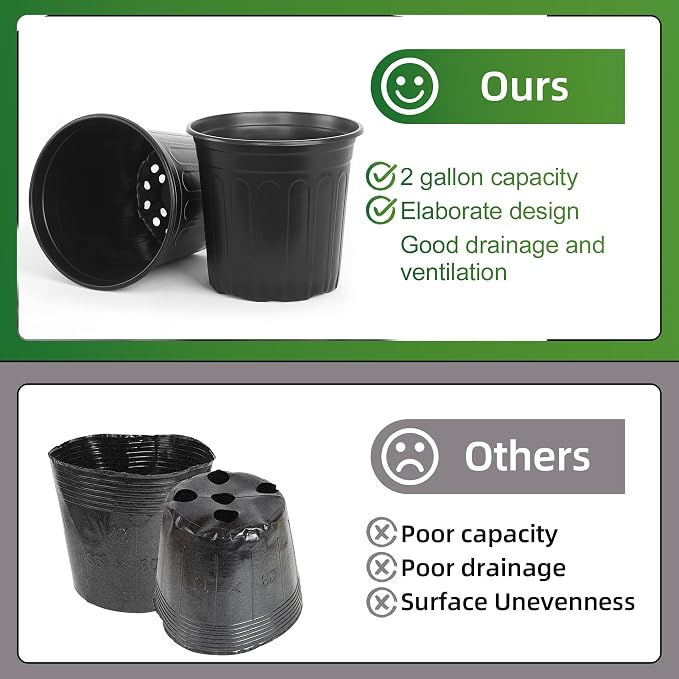 50 Pcs 2 Gallon Nursery Pots, Thickened Soft Plastic Plant Pots - Image 3