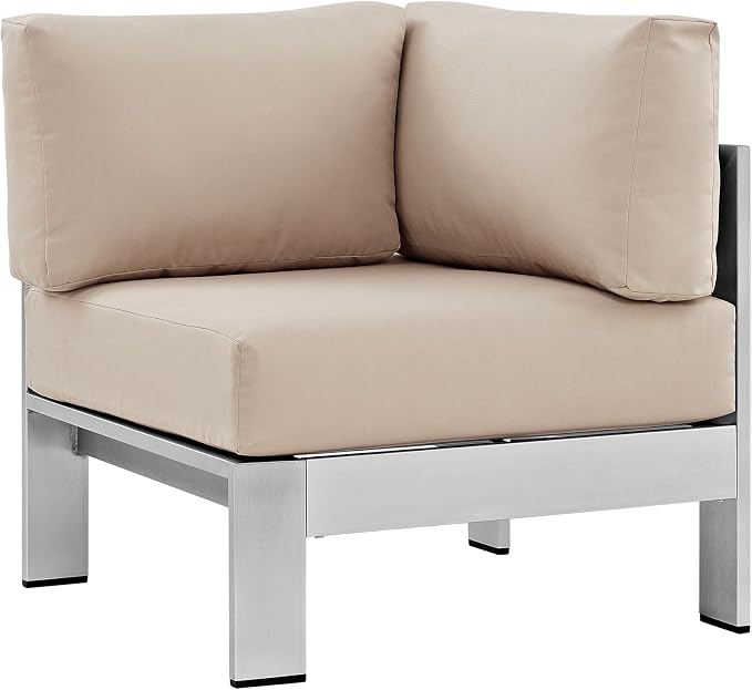 Modway Shore 4-Piece Aluminum Outdoor Patio Sectional Sofa Set in Silver Beige - Image 6