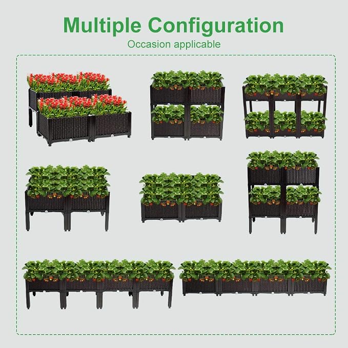 VINGLI Square Raised Garden Bed, Self-Watering Plastic Planter - Image 2