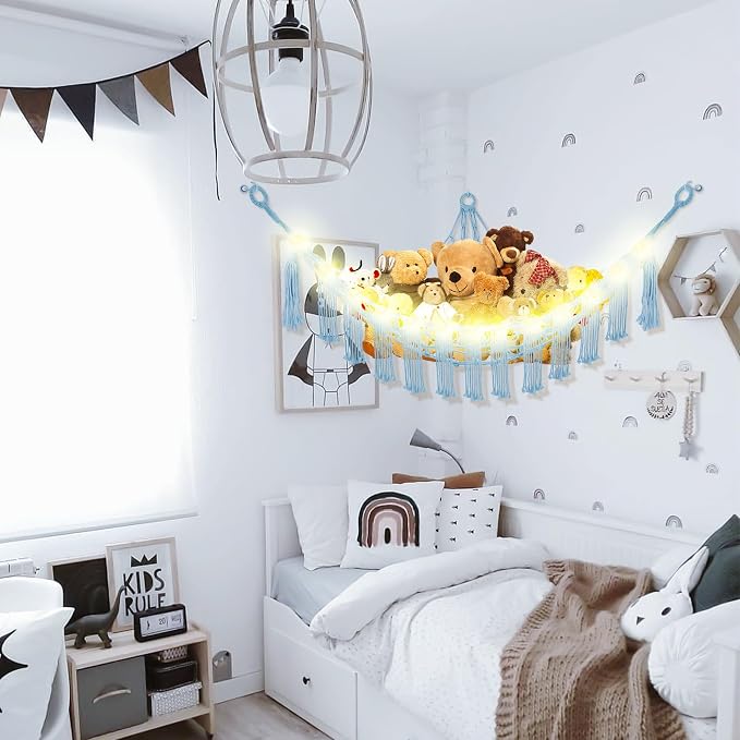 Stuffed Animal Hammock with LED Light, Large Stuffed Animals Storage Corner - Image 2