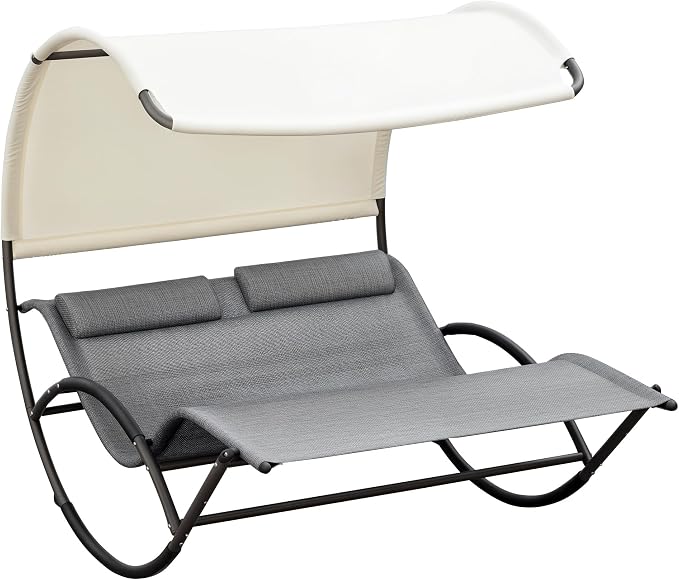 Outsunny Outdoor Double Chaise Rocking Chair, Day Bed Sun Lounger by Outsunny