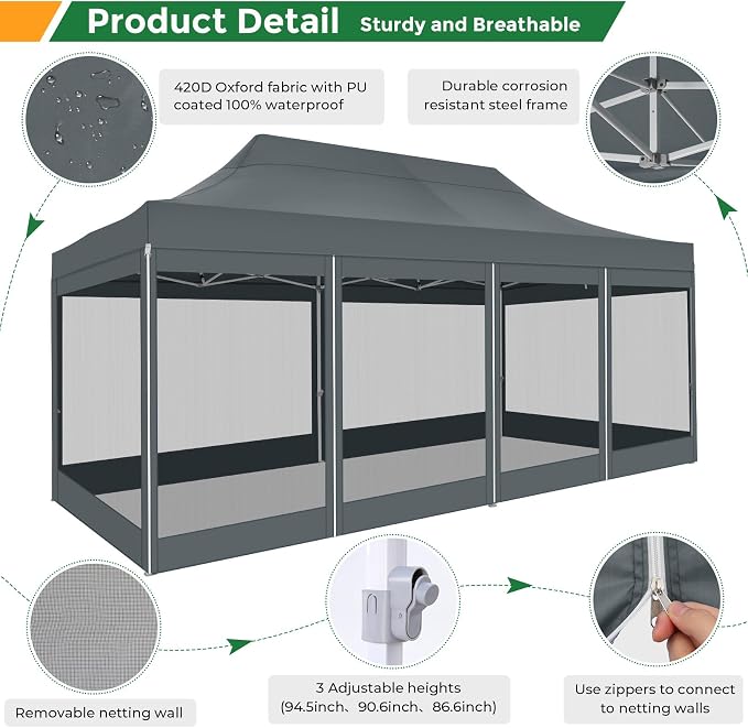 COBIZI 10x20 Heavy Duty Pop Up Canopy Tent - Image 4