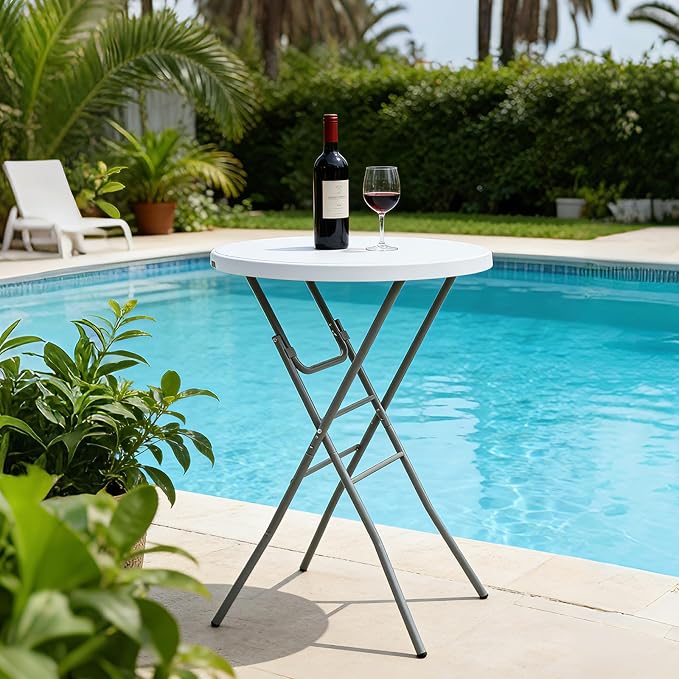 28” Round Folding Bar Table, High Top Cocktail Table - Image 2