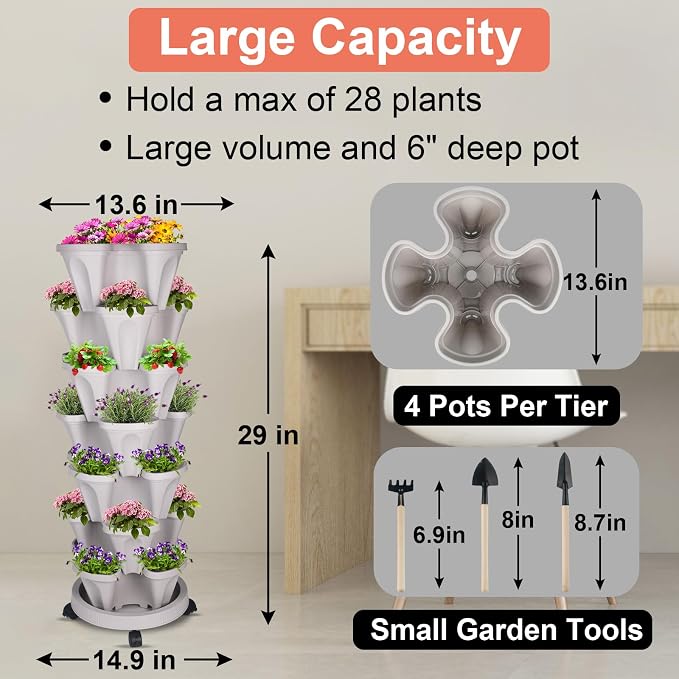 GameXcel Vertical Planter 7 Tier Stackable Planters Garden Planters Strawberry - Image 4