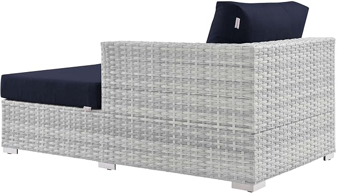 Modway Convene Wicker Rattan Outdoor Patio Right-Arm Chaise in Light Gray Navy - Image 5