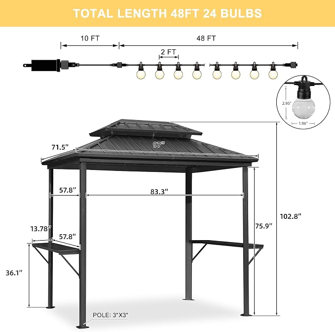 PURPLE LEAF 6' X 8' Hardtop Grill Gazebo - Image 3