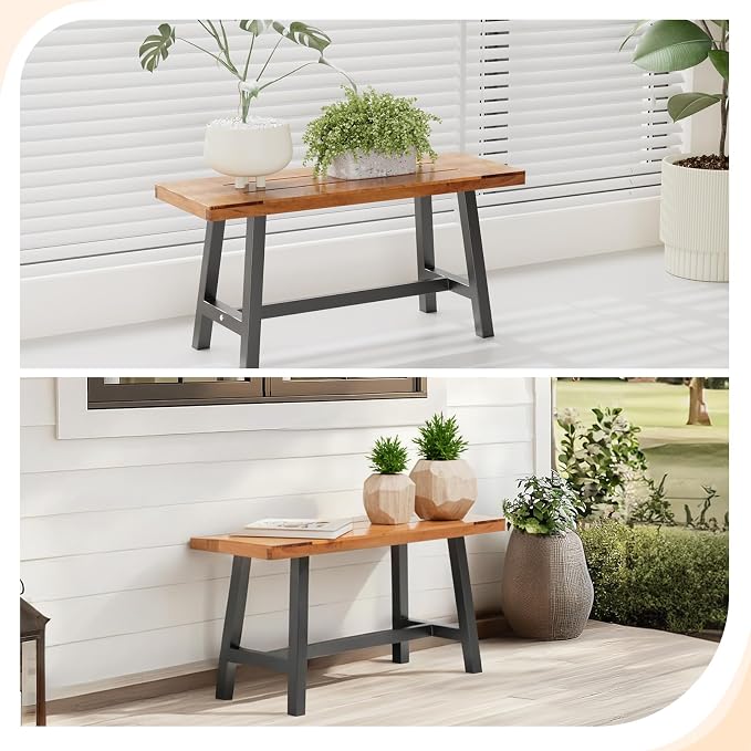 VINGLI Outdoor Bench with Metal Legs Rustic, Wood Dining Bench Indoor Outdoor - Image 7