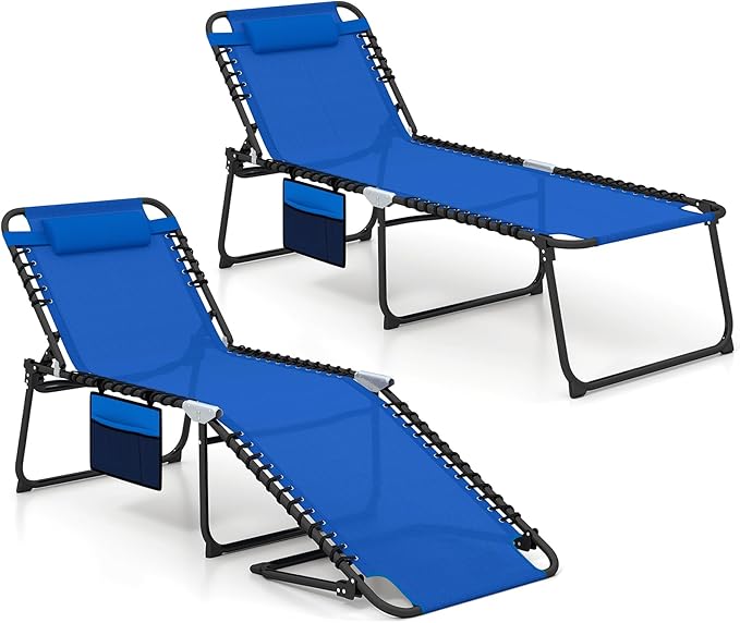 GYMAX Lounge Chair for Outside, 440lbs 27” Oversize Folding Beach Tanning by GYMAX