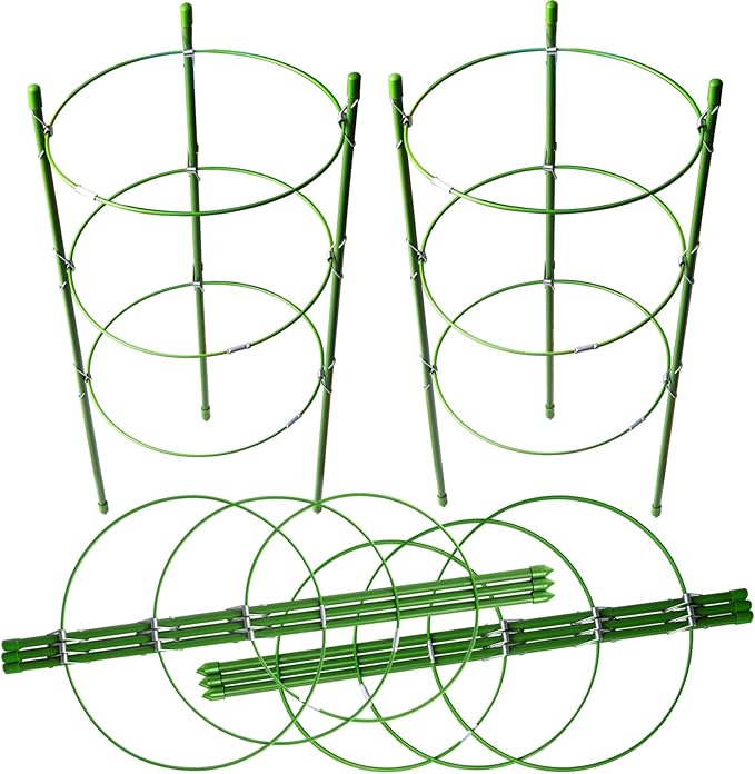LEOBRO 4 PCS Plant Support Cages, Tomato Cages, Metal Garden Plant Support Ring by LEOBRO