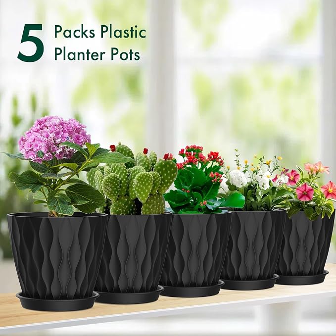 6 inch Plant Pots, 5 Pack Flower Pots - Image 7
