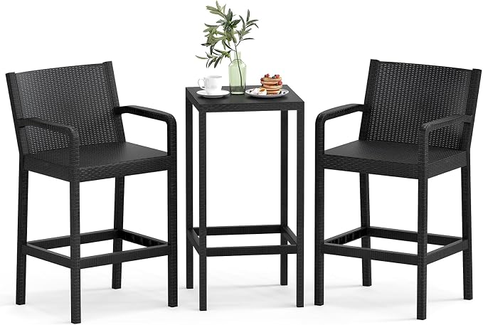 COSTWAY 3 Pieces Patio Bar Set, Modern Outdoor Bistro Set by COSTWAY