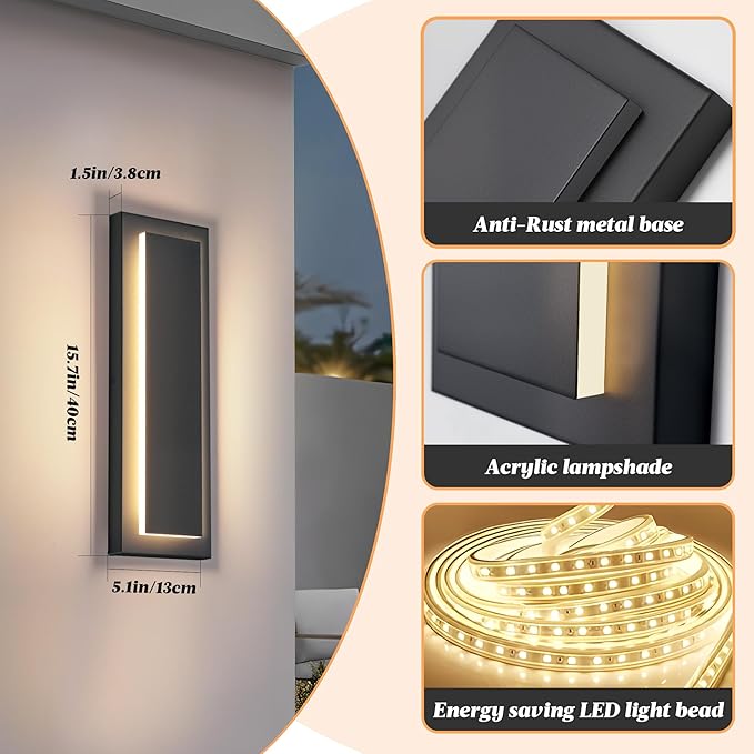 4 Packs Modern Exterior Lighting Fixtures, 16 in Long Outside Lights - Image 2