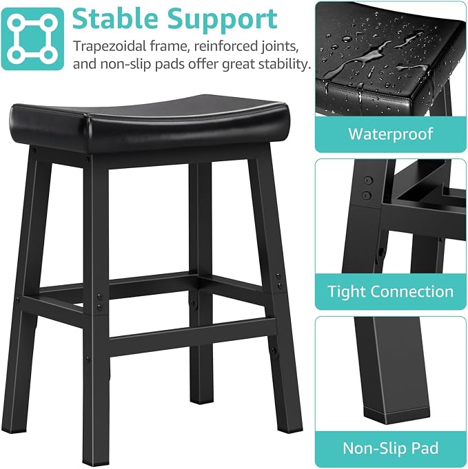 24 Inch Bar Stools Set of 2 for Kitchen Island, Kitchen Chairs Counter Height - Image 9
