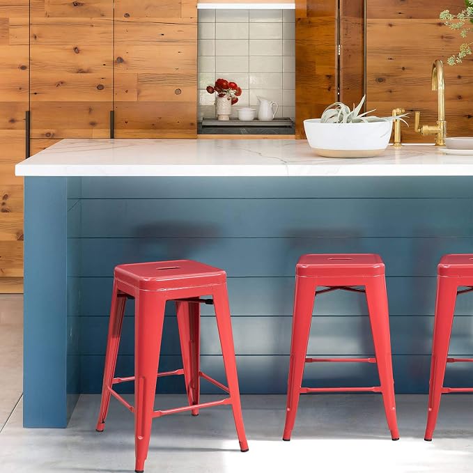 Devoko Metal Bar Stools 24" Indoor Outdoor Stackable Barstools Modern Style - Image 2