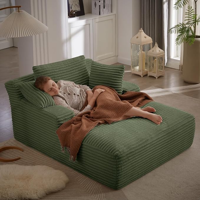67 Inch Chaise Lounge Chair Indoor, Oversized Corduroy Upholstered Boneless by HANXIN