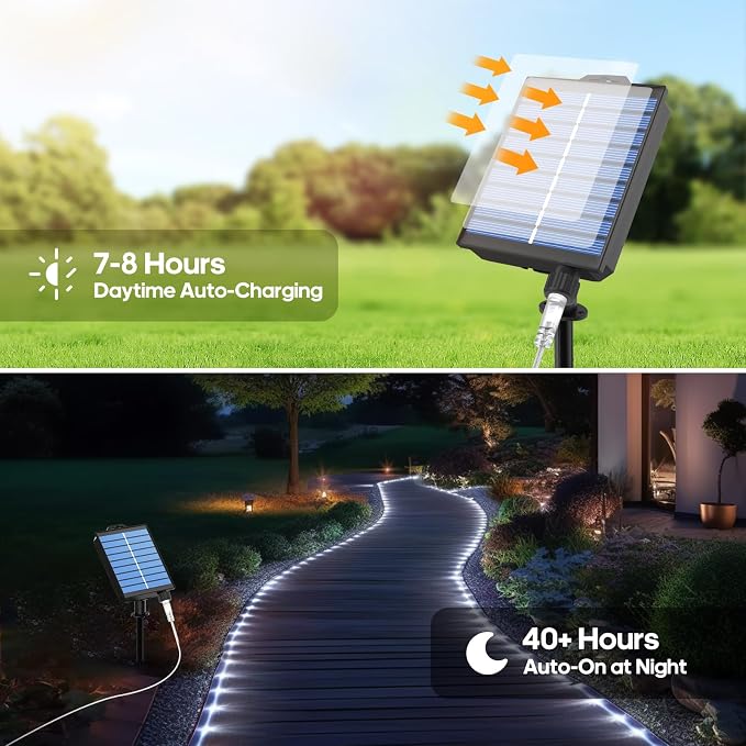 ICRGB Solar Lights Outdoor, 66FT 200LED 1800mah Solar Rope Lights - Image 6