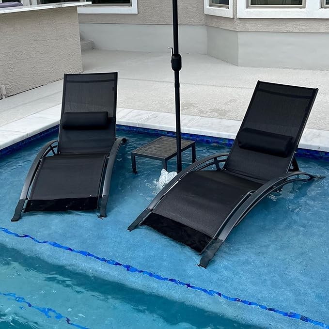 PURPLE LEAF Patio Chaise Lounge Set of 3 Outdoor Lounge Chair Beach Pool by PURPLELEAF