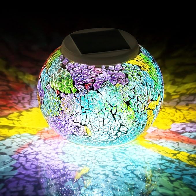 Color Changing Solar Powered Glass Mosaic Ball Led Garden Lights, Rechargeable by WSgift