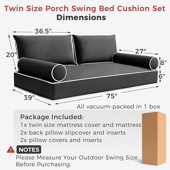 Olefin Twin Outdoor Mattress Package Daybed Cushion Set，Twin Size Porch Swing - Image 3