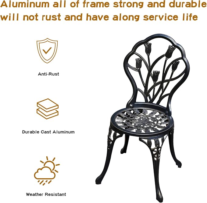 JARDIN DE CENTENNIAL Patio Bistro Set.Rust-Resistant Cast Aluminum Bistro Table - Image 3