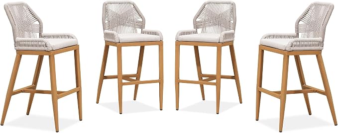 PURPLE LEAF Bar Stools Set of 4 Outdoor Bar Height Metal Stools Modern Wicker - Image 3