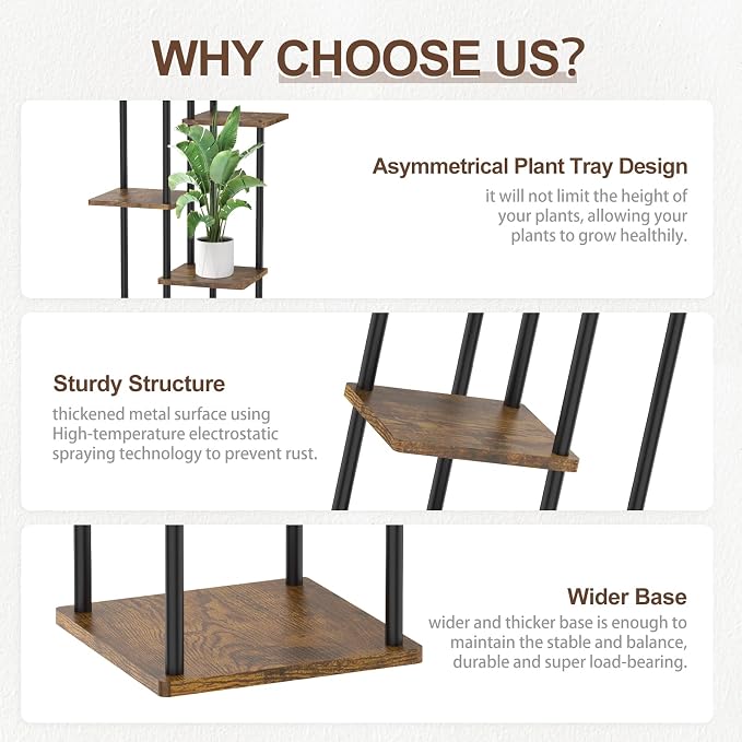 6 Tier Tall Plant Stand Indoor Outdoor, Large Wood Metal Planter Shelf Holder - Image 3