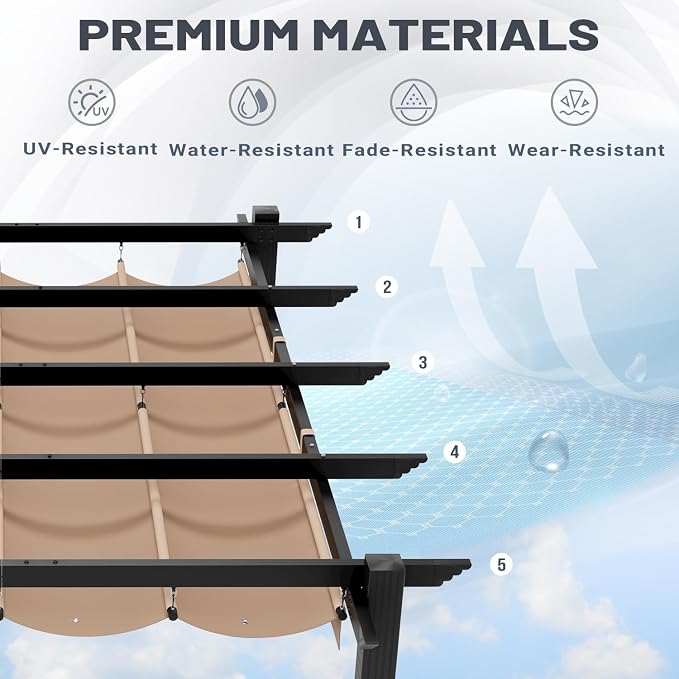 MELLCOM Retractable Pergola 10x13 Ft, Outdoor Aluminum Shelter - Image 5