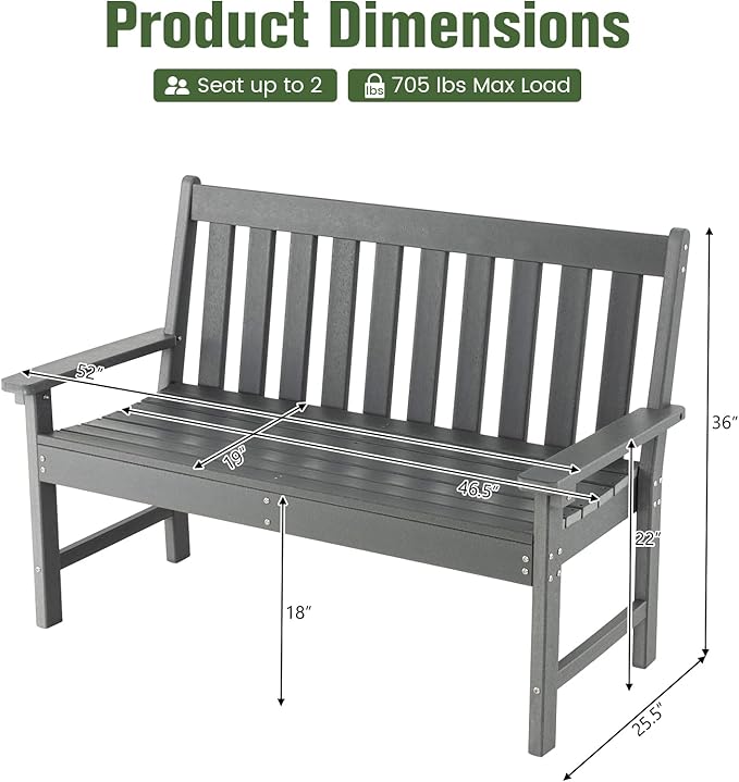 Tangkula HDPE Outdoor Garden Bench - Image 2