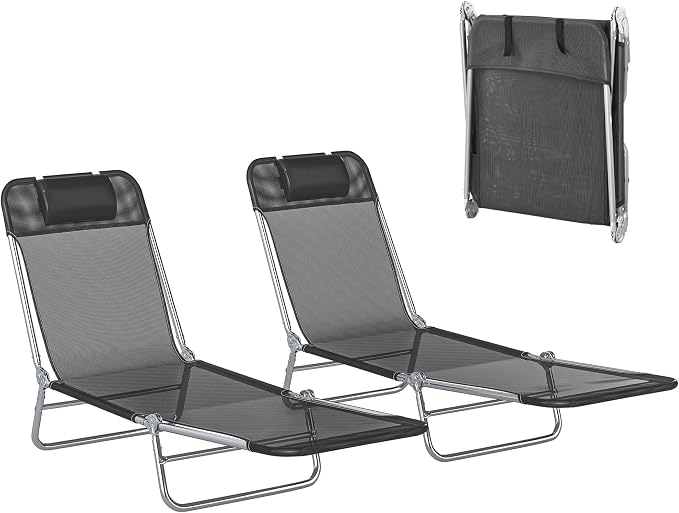 Outsunny 2 Piece Folding Chaise Lounge Chairs, Pool Sun Tanning Chairs by Outsunny