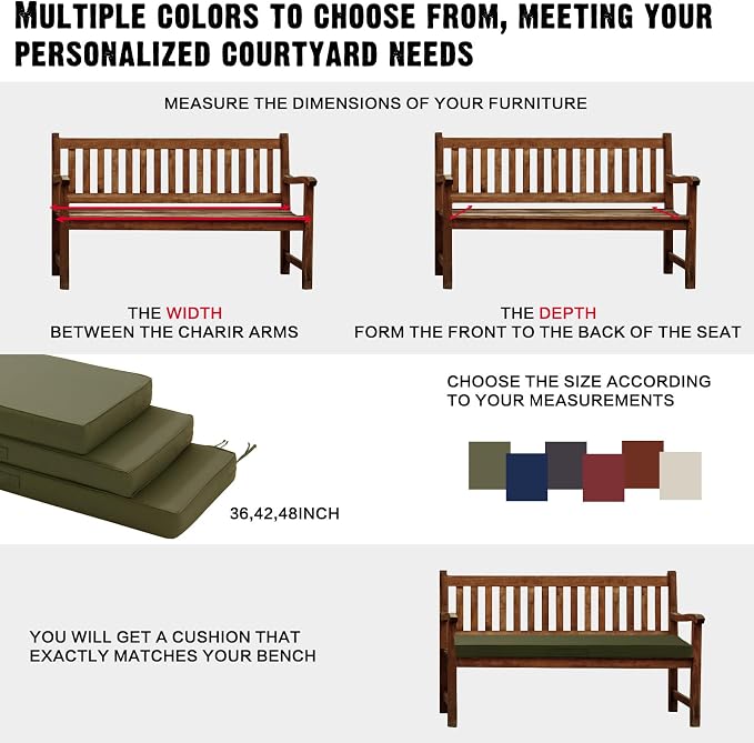 Outdoor Bench Cushion 4 inches Memory Foam Waterproof Patio Furniture Bench - Image 6