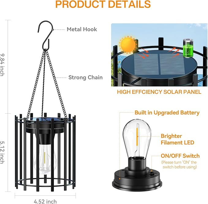 KOOPER Solar Lanterns Outdoor Waterproof, 14.56" Upgraded Bright Hanging Solar - Image 8