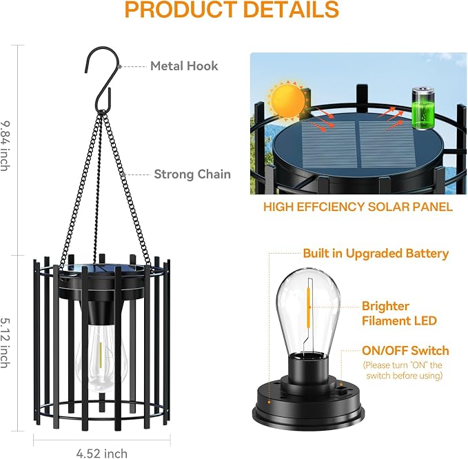 KOOPER Solar Lanterns Outdoor Waterproof, 4 Pack Upgraded Bright Hanging Solar - Image 8