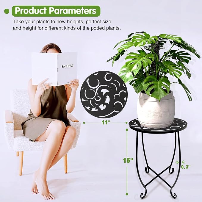 2 Pack 15 Inch Tall Plant Stands Outdoor Indoor, Metal Side Tables - Image 4