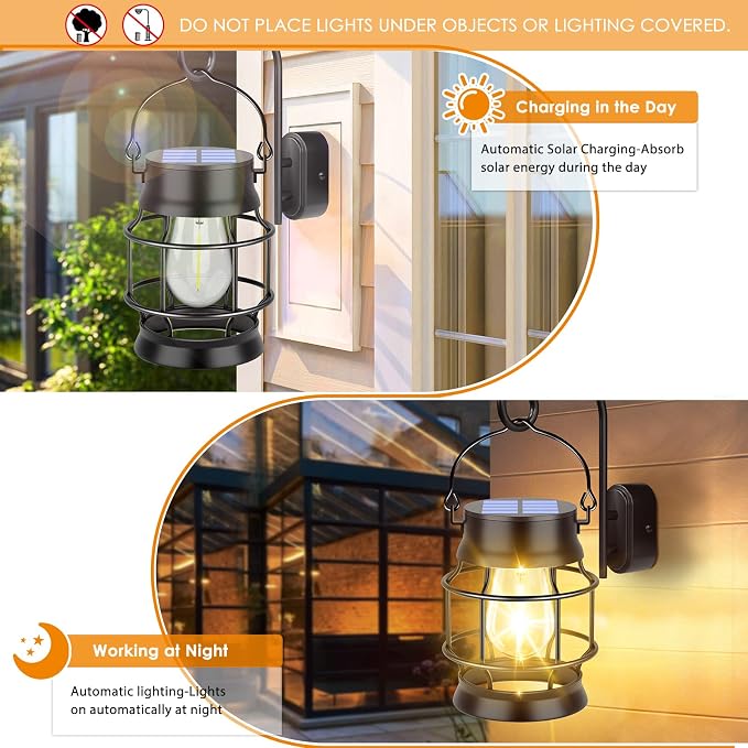 UBright 2 Pack Solar Lantern Lights Outdoor Waterproof Metal Hanging Solar - Image 4