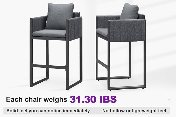 PURPLE LEAF Outdoor Bar Height Stools Set of 2 Aluminum Bar Chairs Modern - Image 6