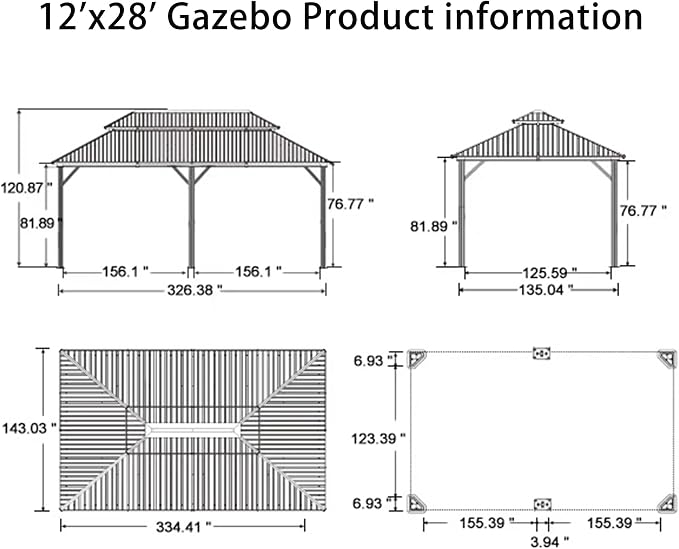 PURPLE LEAF 12' X 28' Outdoor Hardtop Gazebo Patio Wide Aluminum Frame - Image 9