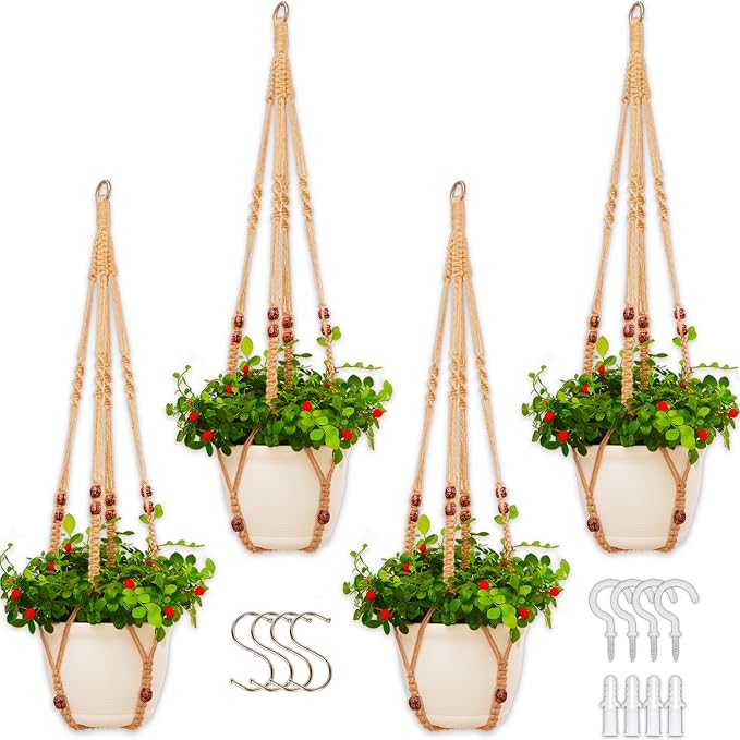 Macrame Plant Hanger Indoor Set, Hanging Planters by petonfun