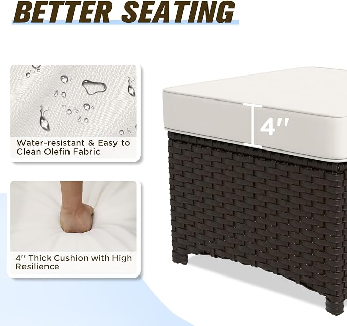 Stone Creek 2 Piece Wicker Outdoor Ottoman Set, Patio Ottoman Footstools - Image 3
