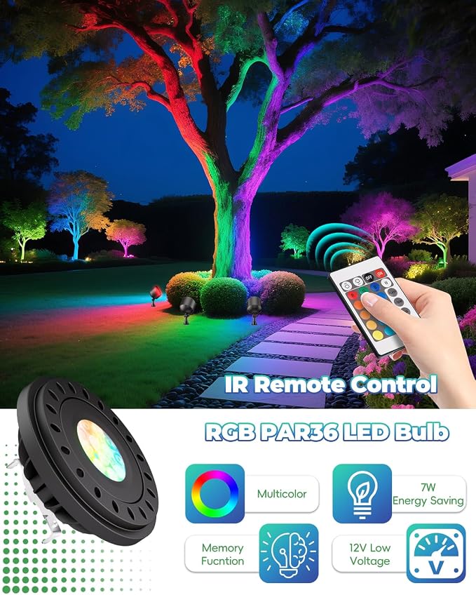RGB PAR36 LED Light Bulb Color Changing, Warm White+15 Colors Choices on Remote - Image 4