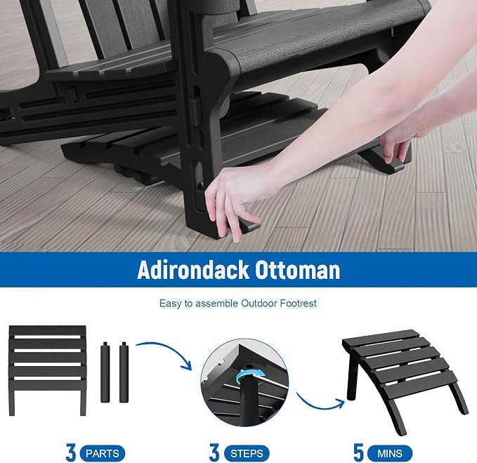FONTOI Adirondack Ottoman, HDPE Plastic Adirondack Chair Footstool, All Weather - Image 5