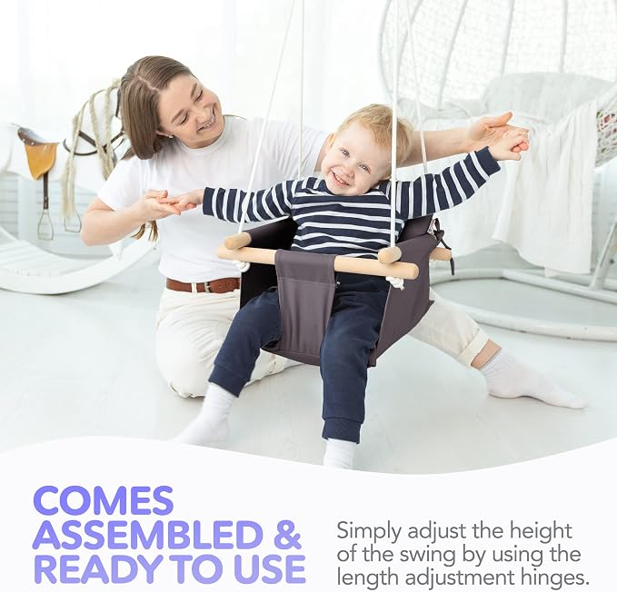 CaTeam - Canvas Baby Swing, Wooden Hanging Swing Seat Chair - Image 8