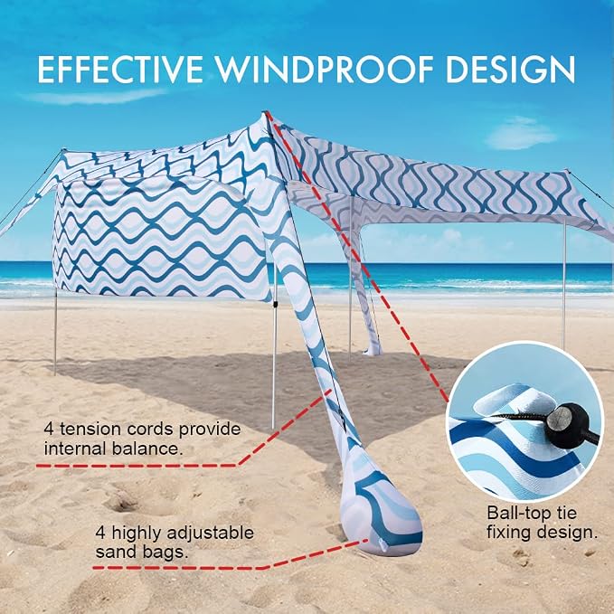 Beach Canopy Tent Shade with Sidewalls 10x10FT, 6.6FT Tall, UPF50+ Sun Shelter - Image 3
