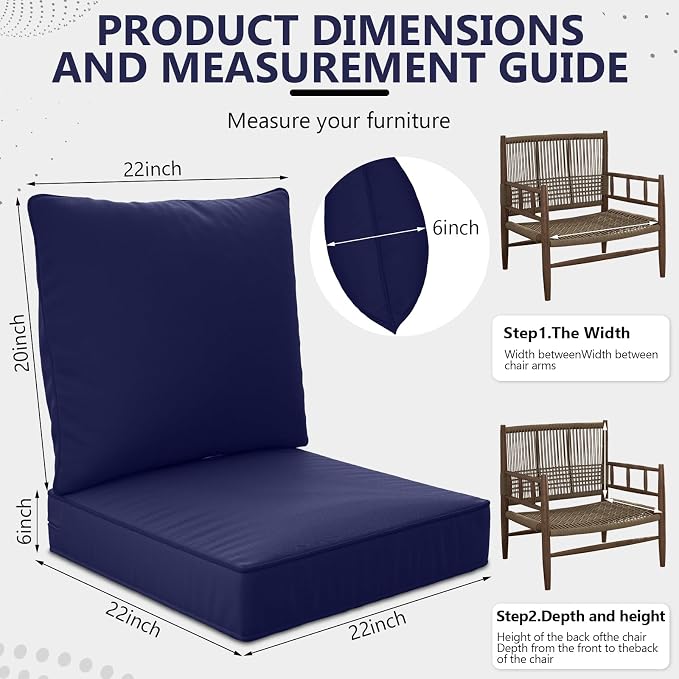 22" x 22" x 6" Outdoor Deep Seat Cushions Set - Image 2