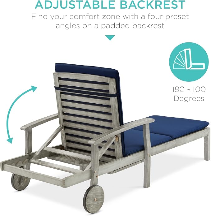 Best Choice Products 79x26in Acacia Wood Chaise Lounge Chair Recliner, Outdoor - Image 5