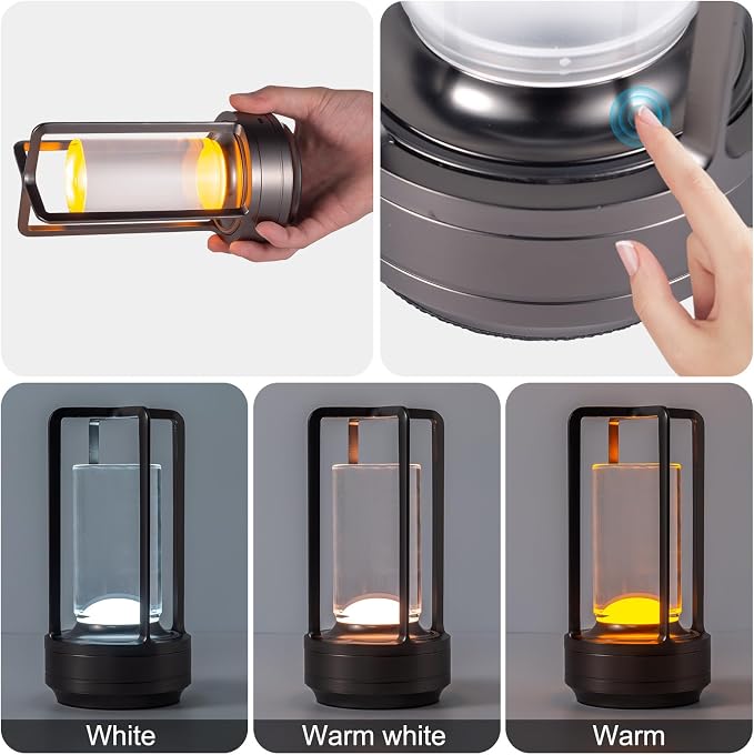 Portable Metal Table Lamp for Indoor/Outdoor, Rechargeable Cordless LED Lamp - Image 2