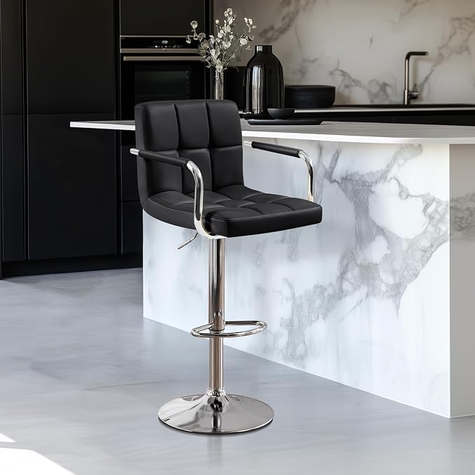 Yaheetech Bar Stools, PU Leather Adjustable Swivel Barstools, Hydraulic Kitchen - Image 2