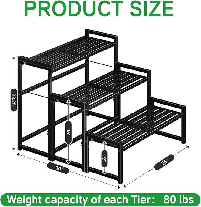 3-Tier Metal Plant Stand, Heavy Duty Waterproof Indoor Outdoor Stackable Shelf - Image 6