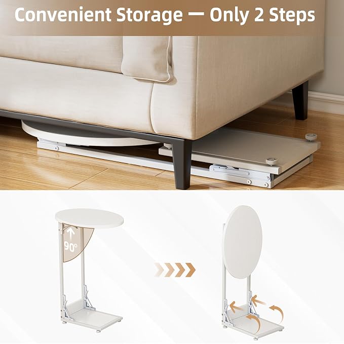 Elbourn Folding Side Table End Couch Tables, Metal Frame C-Shaped TV Stand - Image 9