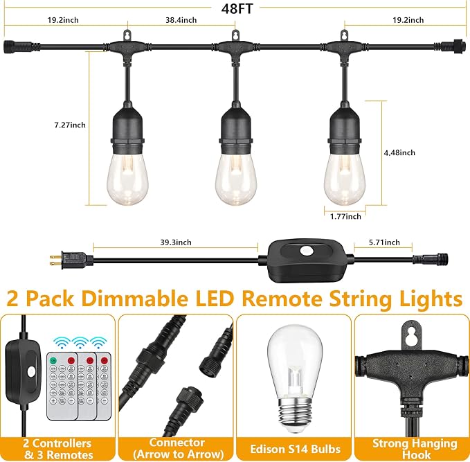 Mlambert 96Ft 3-Color in 1 48Ft LED Dimmable Outdoor String Lights - Image 5