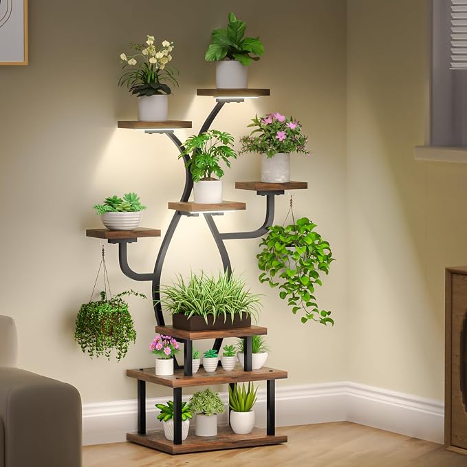 Plant Stand Indoor with Grow Light, 8 Tiered 48" Small Plant Shelf, Corner - Image 9